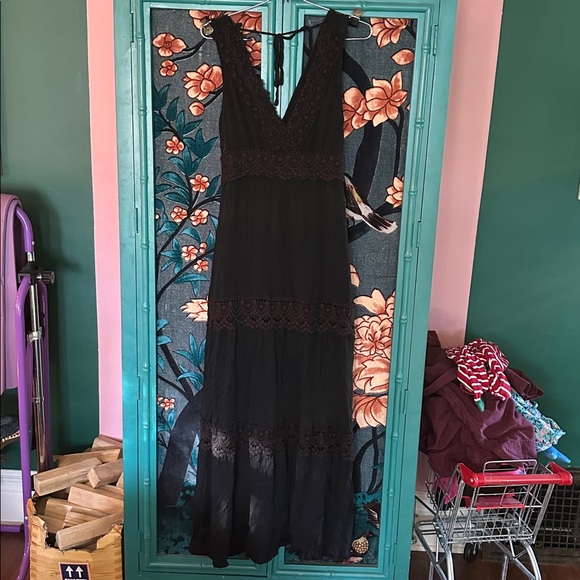 Black Crochet Maxi Dress - Picture 2 of 4